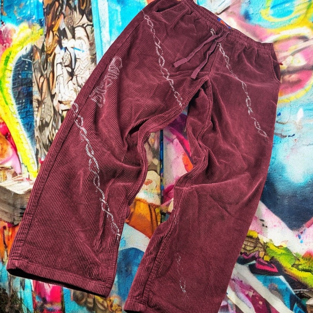 Empyre Corduroy Pants Women L Chain‎ Print Skate Grunge Burgundy Baggy Relax